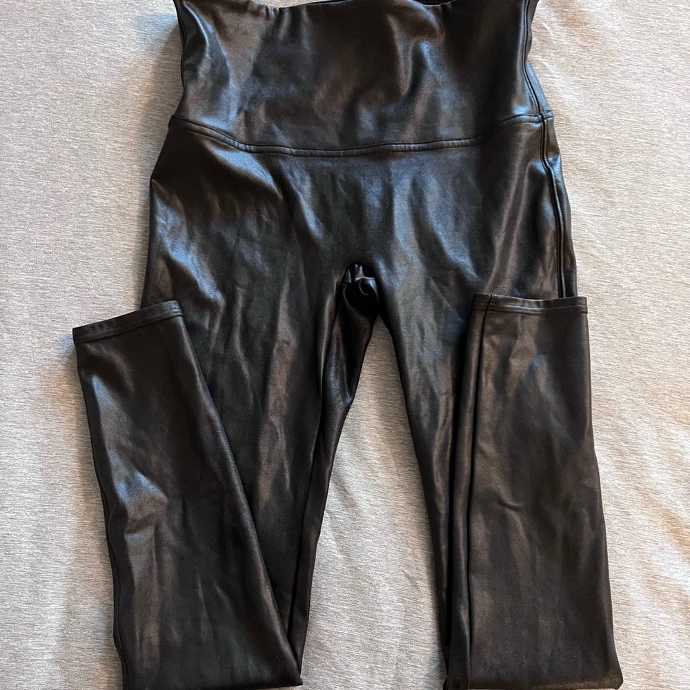 SPANX Faux Leather Leggings Black, Size Large